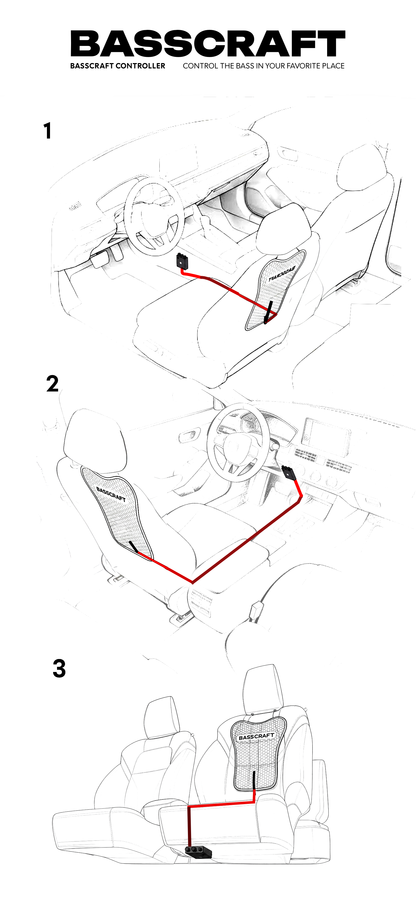 Diagram of suggested controller box placement options in the car