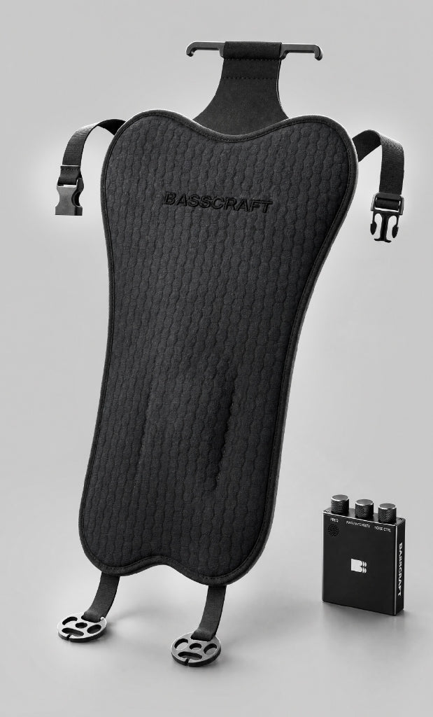BASSCRAFT cushion showing its three attachment points: headrest hook, side buckle strap, and bottom rail clip